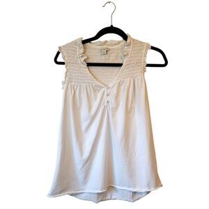 Sundance Women's White Smocked Ruffle Cotton Blouse Size S